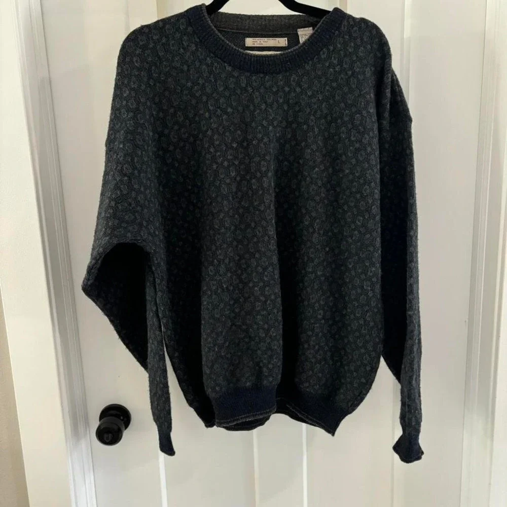 Vintage City Casuals by Haggar‎ Knit Sweater gray blue Wool Blend Large Italy
